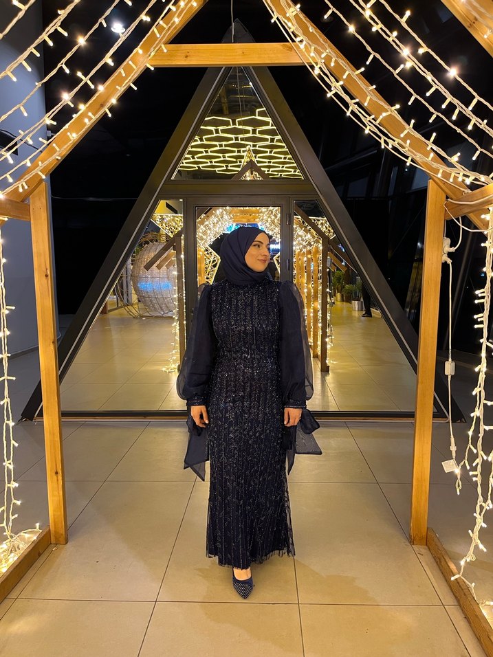 Boncuk İşlemeli Siyah Uzun Abiye Elbise - Görsel 2