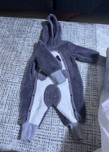 Gri Örgü Bebek Tulumu Kapüşonlu - Görsel 2