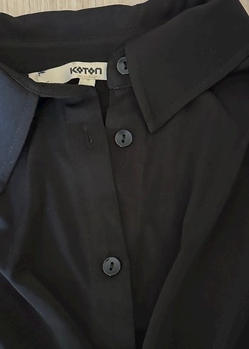 s Beden Siyah Uzun Kollu Düğüm detaylı KOTON Crop Gömlek