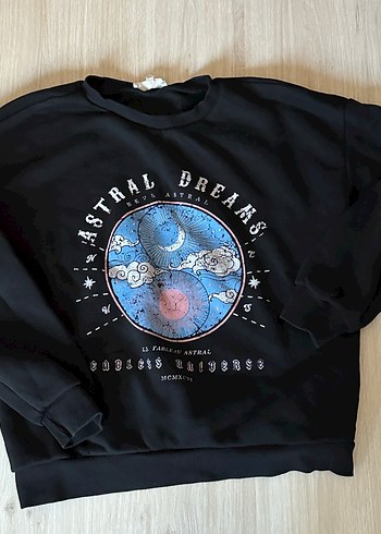 Siyah Baskılı Kadın Sweatshirt