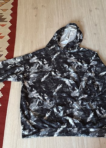 Gri Kapüşonlu Batik Desenli kadın Sweatshirt