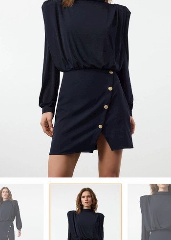 Düğmeli Vatkalı Elbise - Görsel 9