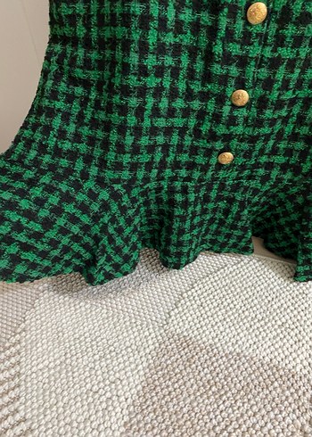 Düğmeli Yeşil Kareli Elbise - Görsel 9