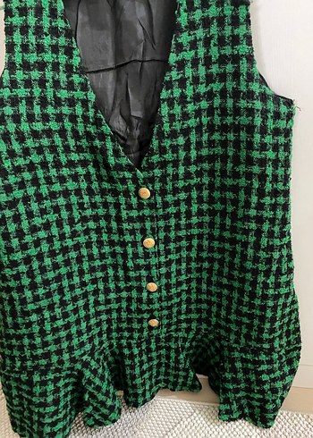 Düğmeli Yeşil Kareli Elbise - Görsel 7