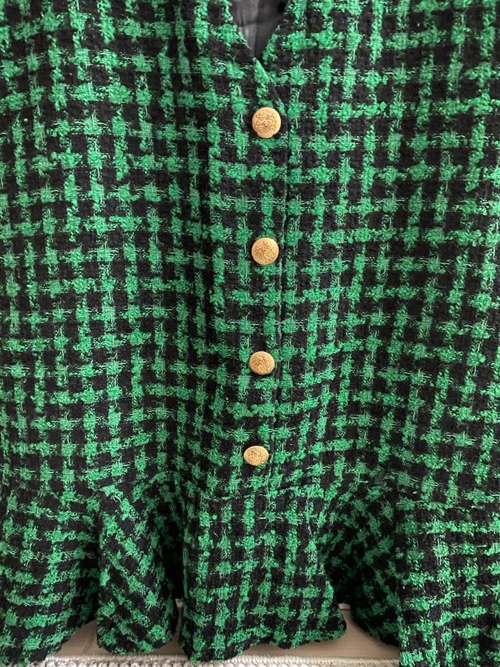 Düğmeli Yeşil Kareli Elbise - Görsel 3