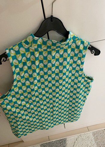 Turkuaz-Yeşil Desenli  Bluz - Görsel 4