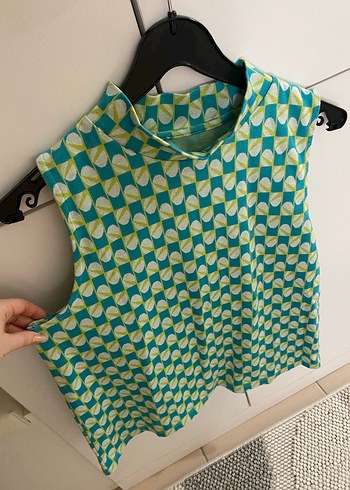 Turkuaz-Yeşil Desenli  Bluz - Görsel 3