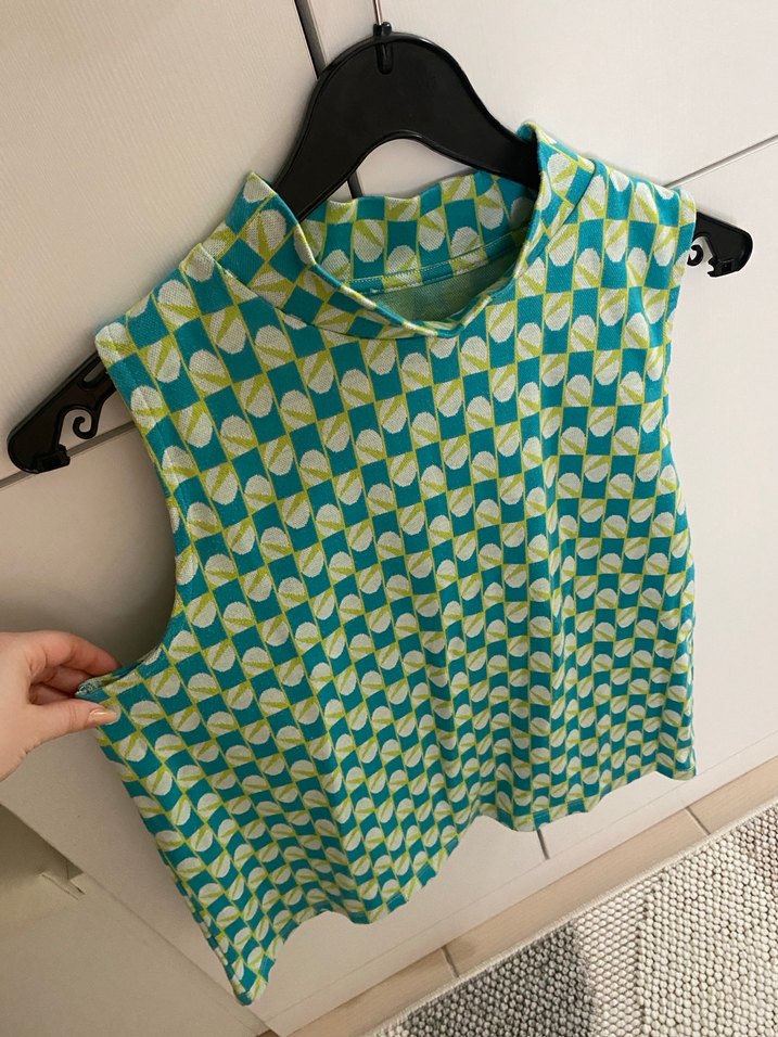 Turkuaz-Yeşil Desenli  Bluz - Görsel 3