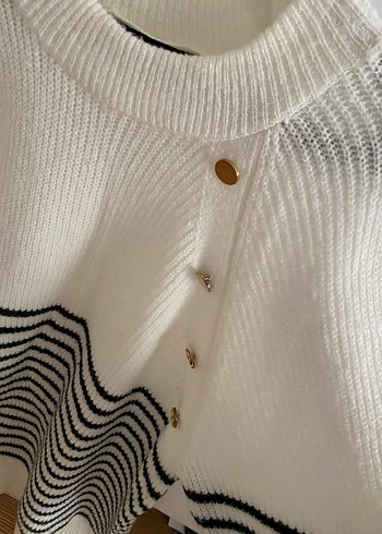 Çizgili Beyaz Triko elbise - Görsel 2