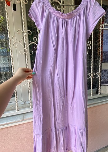 Kayık yaka lila Midi Elbise