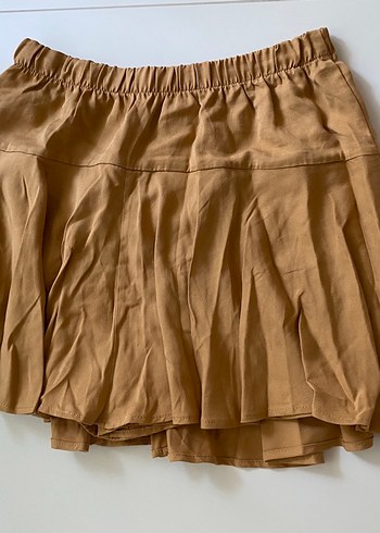 Camel Pileli Mini Şort Etek