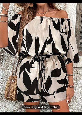 Zebra Desenli Kayık Yaka Tulum