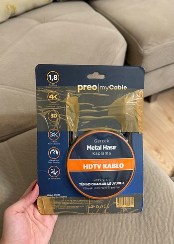 1.8 Metre Metal Örgülü HDTV Kablo - Altın - Görsel 2