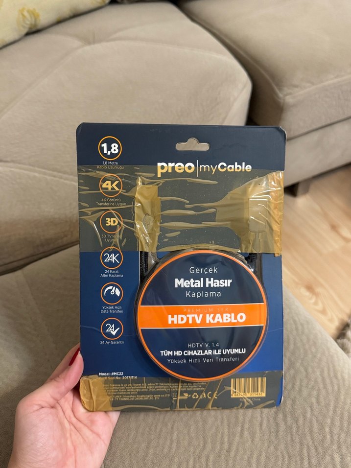 1.8 Metre Metal Örgülü HDTV Kablo - Altın - Görsel 2