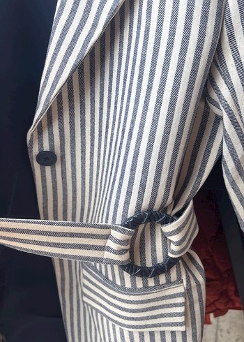Fred Perry Düğmeli Çizgili Gri Kadın Blazer
