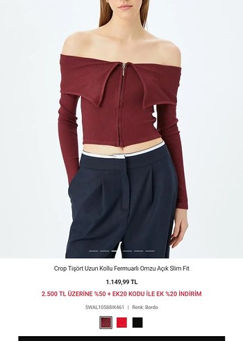 Bordo Uzun Kollu Fermuarlı Straplez Crop Bluz - Görsel 3