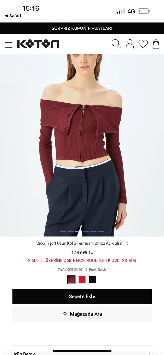 Bordo Uzun Kollu Fermuarlı Straplez Crop Bluz - Görsel 3