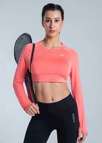 Pembe Uzun Kollu Crop Spor Üst vienfit marka - Görsel 2