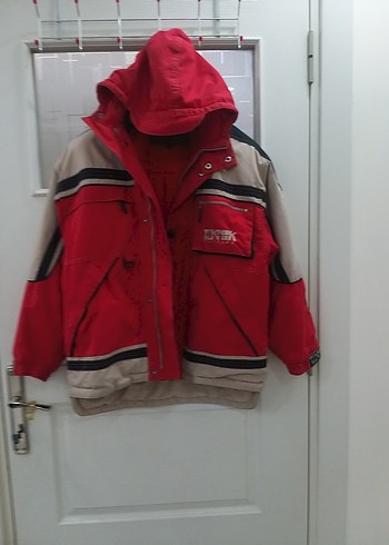 Kırmızı Gri Kapüşonlu unisex Kayak Montu - Görsel 9