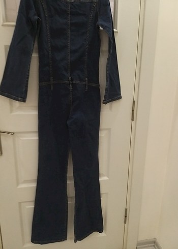 Lacivert Kadın Denim Tulum, Kemerli, Uzun Kollu - Görsel 8