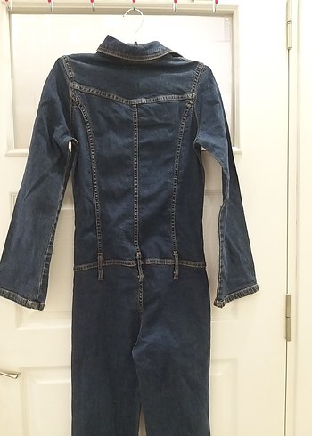 Lacivert Kadın Denim Tulum, Kemerli, Uzun Kollu - Görsel 9