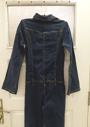 Lacivert Kadın Denim Tulum, Kemerli, Uzun Kollu - Görsel 10