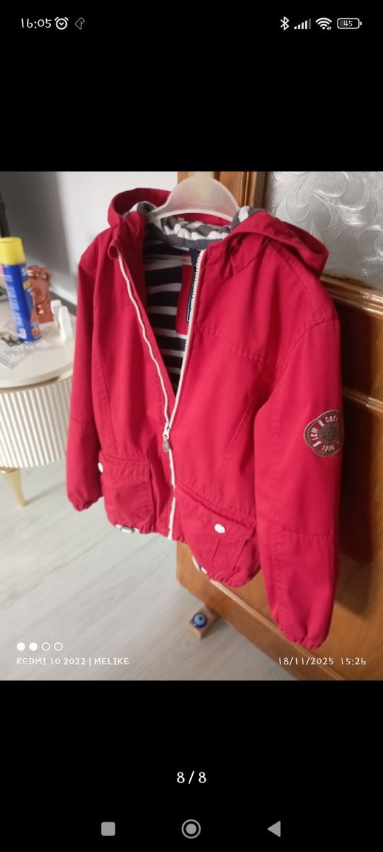 Fermuarlı Kırmızı Kapüşonlu çocuk mevsimlik mont - Görsel 2