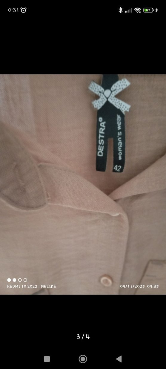 sütlü kahve Kadın Keten Gömlek - Görsel 3