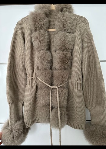 s Beden Camel rengi Yünlü Kürk Detaylı Kadın Ceket