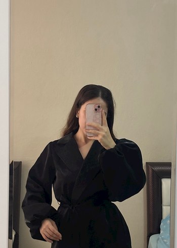 Geniş Kollu Siyah Midi Kadın Elbise Ceket - Görsel 2