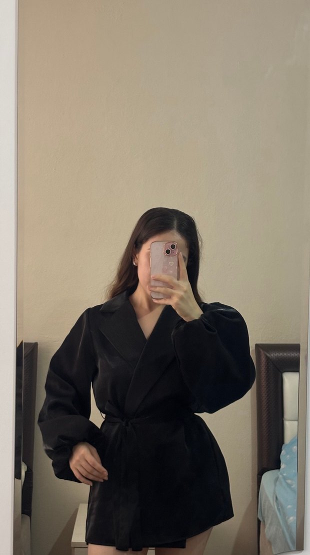 Geniş Kollu Siyah Midi Kadın Elbise Ceket - Görsel 2