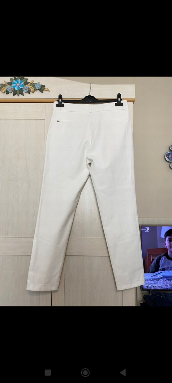 Beyaz Midi Kumaş Pantolon, Kemerli, Regular Fit - Görsel 5
