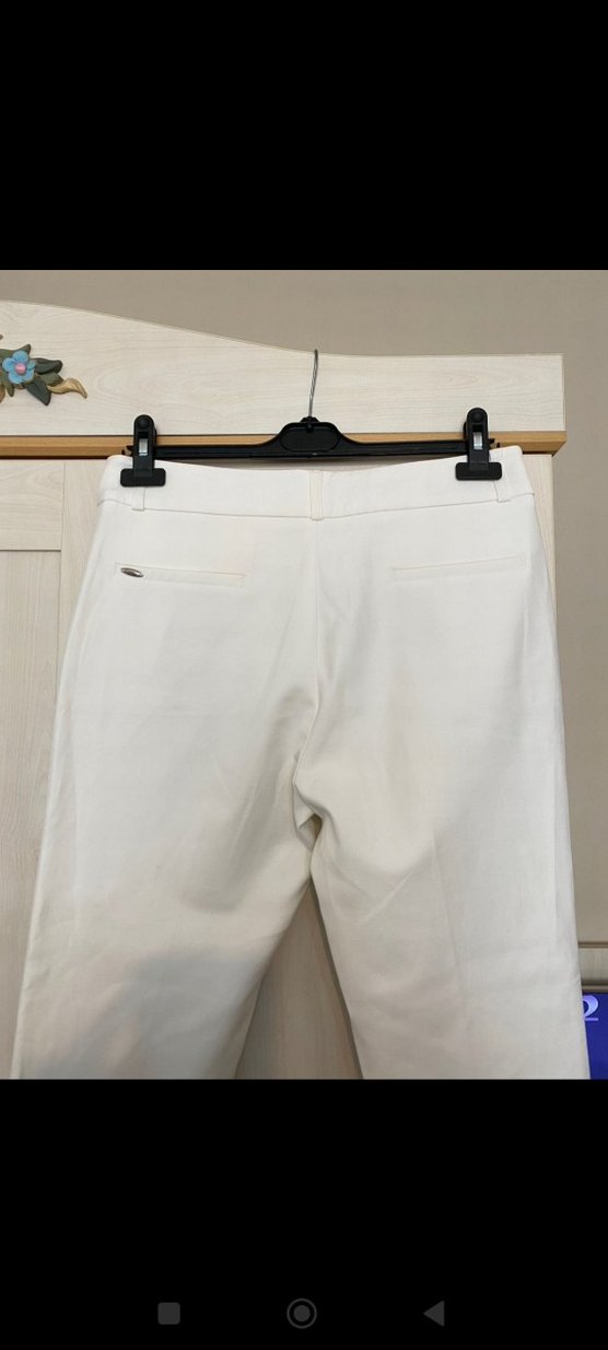 Beyaz Midi Kumaş Pantolon, Kemerli, Regular Fit - Görsel 4