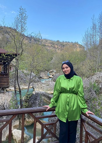 Diğer Uzun Yeşil Salaş Saten Tunik