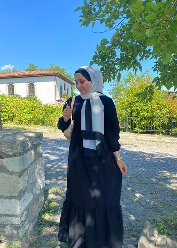 Siyah Uzun Kollu Drapeli Kadın Elbise