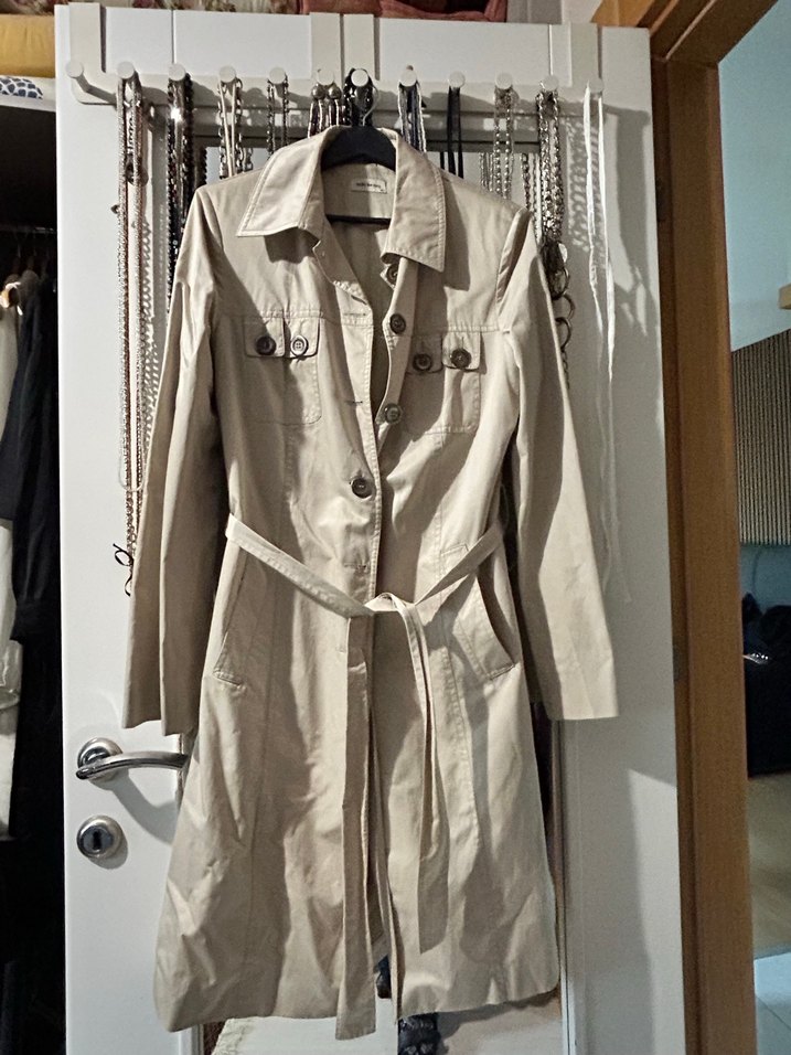 Bej Kemerli Uzun Kadın Trençkot - Görsel 3