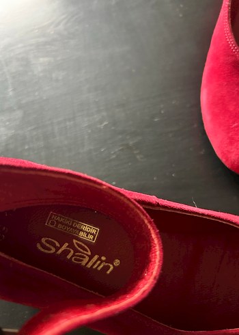 Kırmızı gerçek deri  Süet Dolgu Topuklu Kadın Babet - Görsel 4