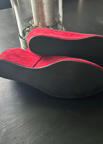 Kırmızı gerçek deri  Süet Dolgu Topuklu Kadın Babet - Görsel 7