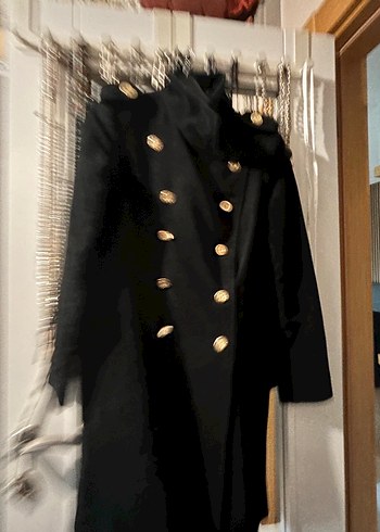 Mango Düğmeli Siyah Uzun Kaban - Görsel 2