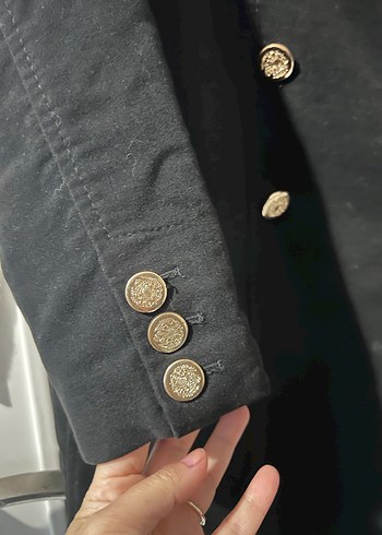 Mango Düğmeli Siyah Uzun Kaban - Görsel 5