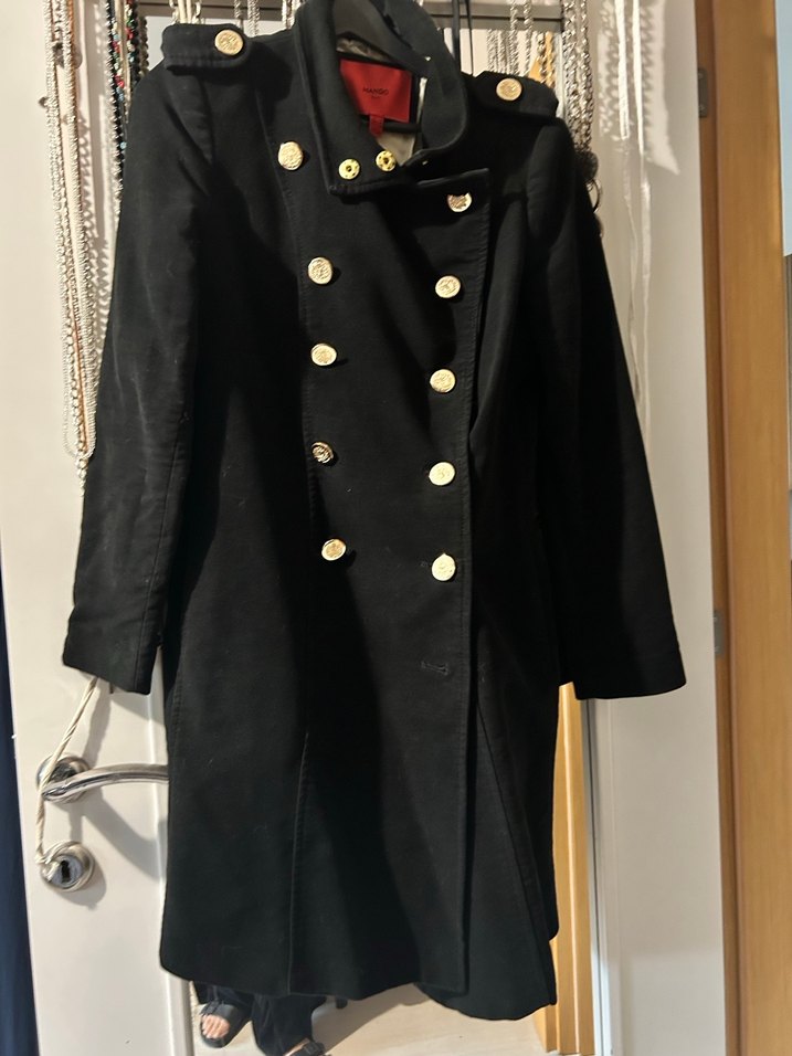 Mango Düğmeli Siyah Uzun Kaban - Görsel 4