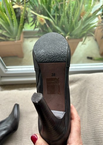 Kahverengi gerçek  Deri Topuklu Diz Boyu Kadın Çizme - Görsel 5