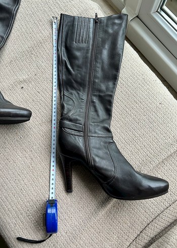 Kahverengi gerçek  Deri Topuklu Diz Boyu Kadın Çizme - Görsel 7