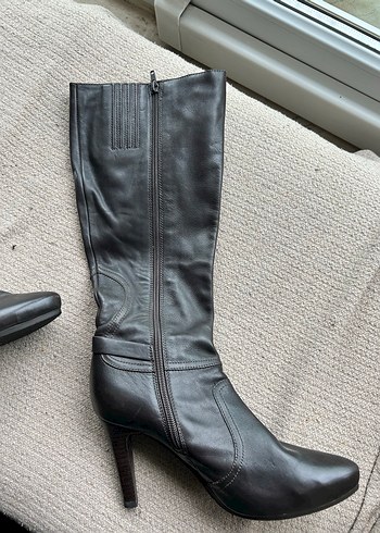 Kahverengi gerçek  Deri Topuklu Diz Boyu Kadın Çizme - Görsel 8