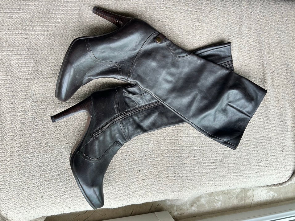 Kahverengi gerçek  Deri Topuklu Diz Boyu Kadın Çizme - Görsel 2