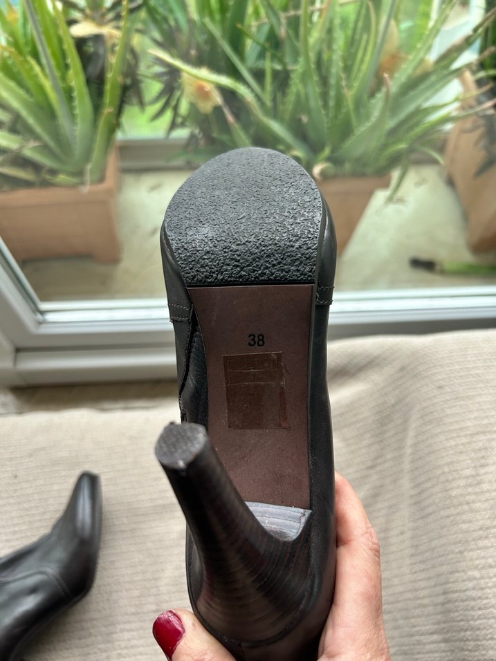 Kahverengi gerçek  Deri Topuklu Diz Boyu Kadın Çizme - Görsel 5