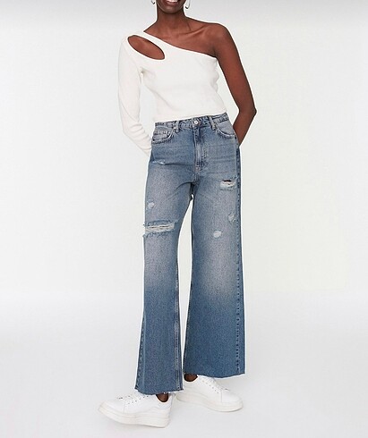 38 Beden mavi Renk TRENDYOL MİLLA WİDE LEG JEANS GENİŞ PAÇA