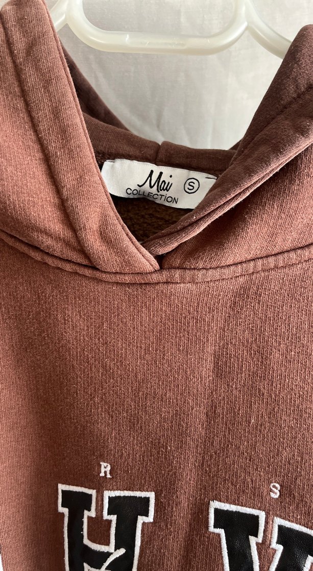 Kahverengi Kapüşonlu Baskılı Kadın  oversize Sweatshirt - Görsel 2