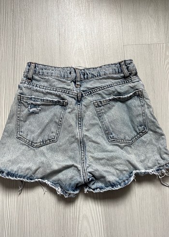 Düğmeli Gri Kadın Mini Kot Şort - Görsel 2