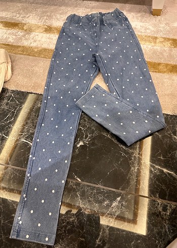 Kız Çocuk Puantiyeli Düğmeli Kot Pantolon - Görsel 3